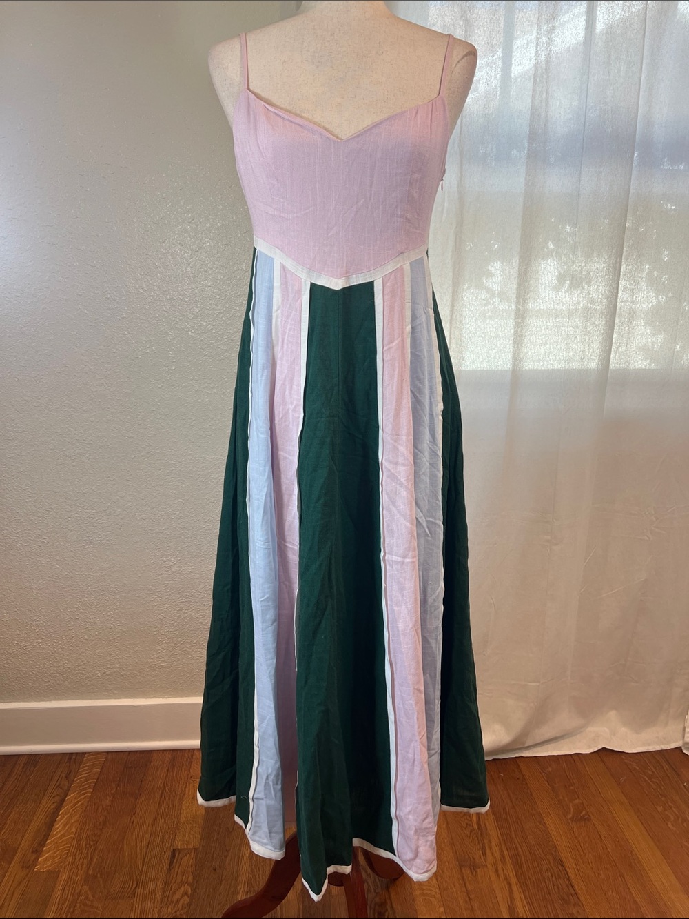 Hyacinth House Pink Green Blue Striped Baxter Maxi Dress. Size S. NWOT. Callout
